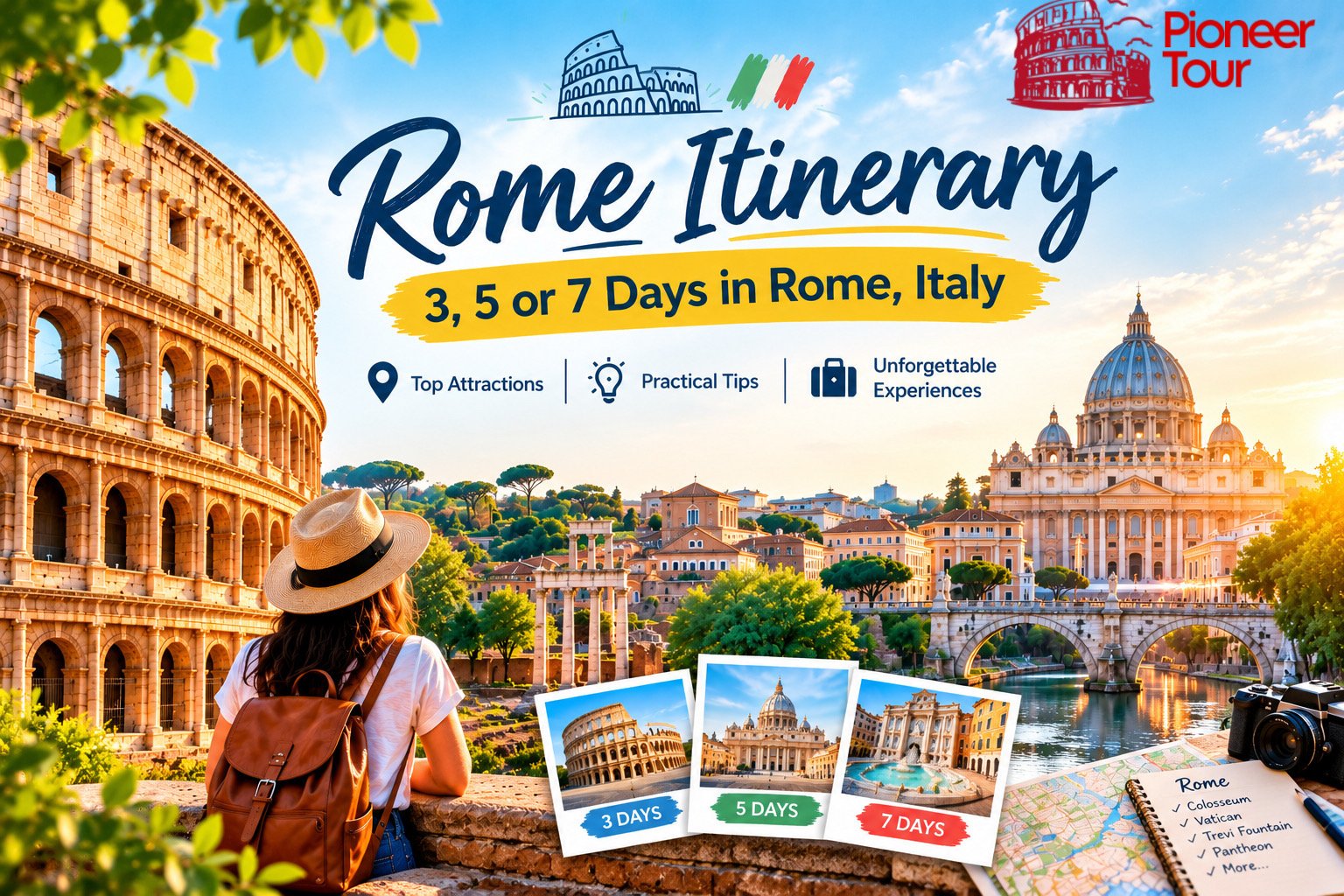 Rome Itinerary: 3, 5 or 7 Days in Rome, Italy 1 Rome itinerary for 3, 5 or 7 days featuring the Colosseum and Vatican City