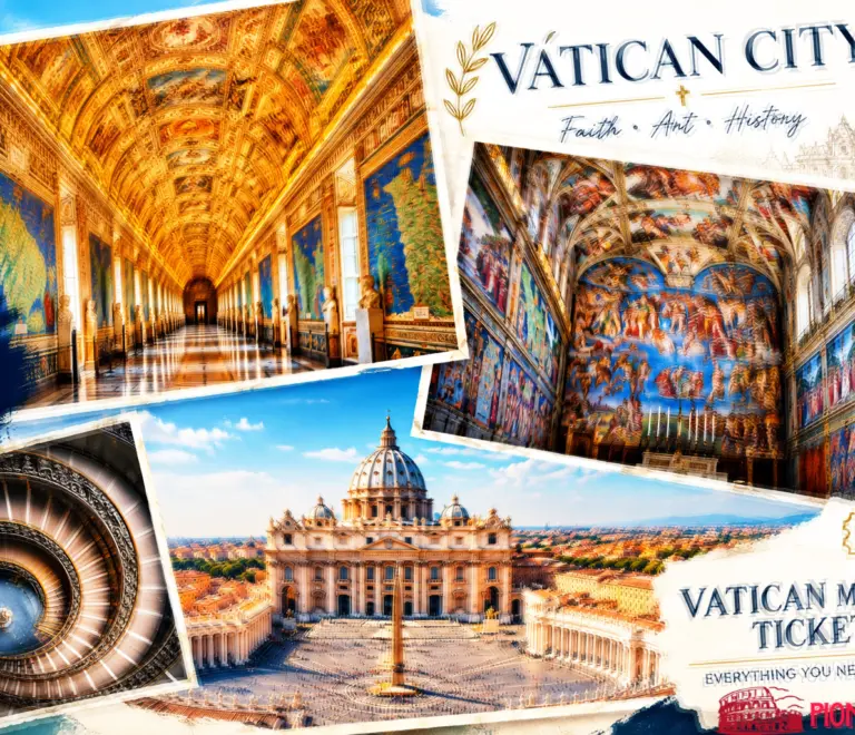 Vatican Museums tickets guide featuring the Gallery of Maps and Sistine Chapel interior in Vatican City